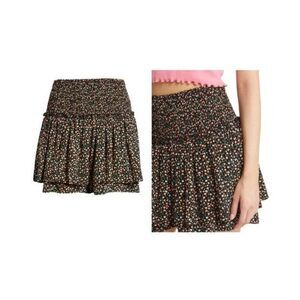 BP Floral Smocked Waist Skort In Black Grounded Floral, Sz. S